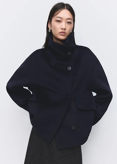 Wool funnel-neck coat