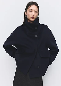 Wool funnel-neck coat