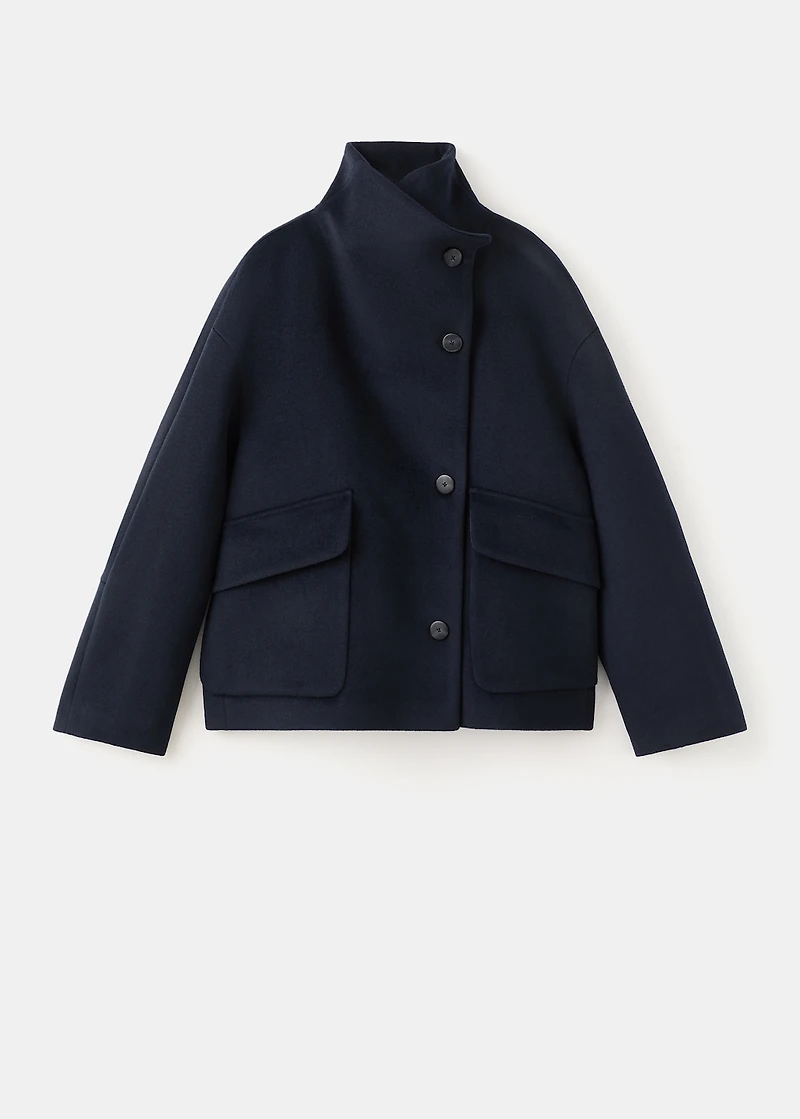 Wool funnel-neck coat