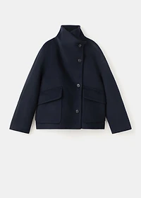 Wool funnel-neck coat