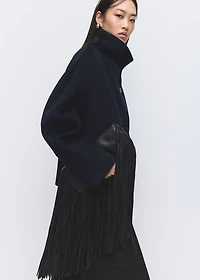 Wool funnel-neck coat