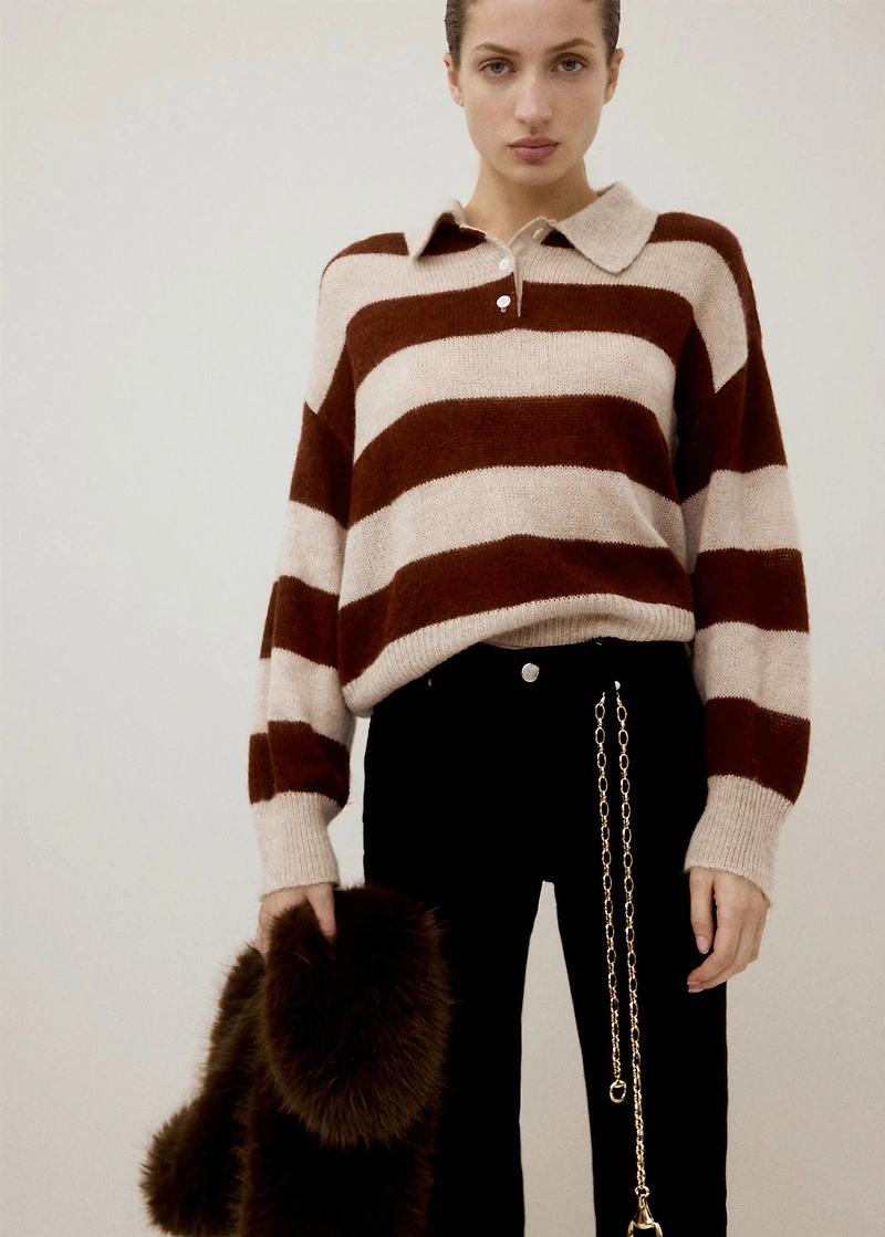 Striped polo-neck sweater