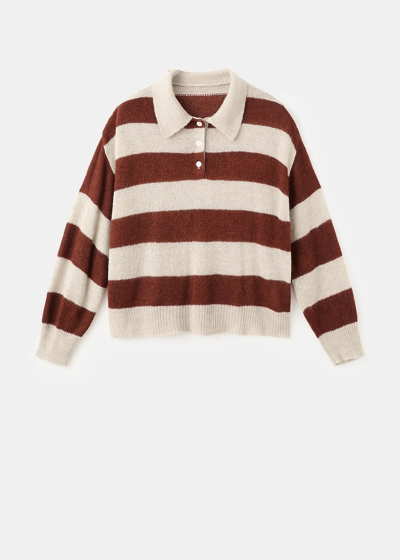 Striped polo-neck sweater