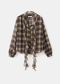 Blouse with check pattern and foulard collar