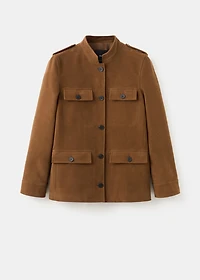 Collarless jacket with pockets