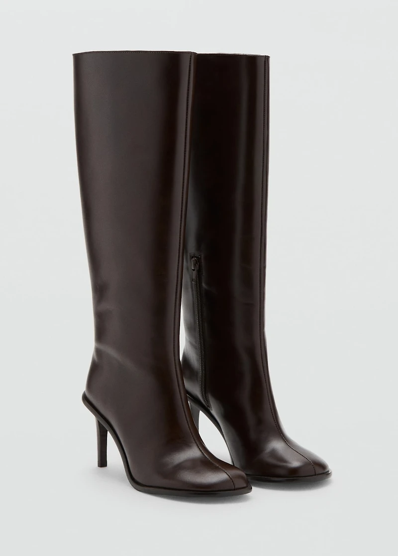 High heel leather boot