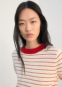 Striped short-sleeved sweater