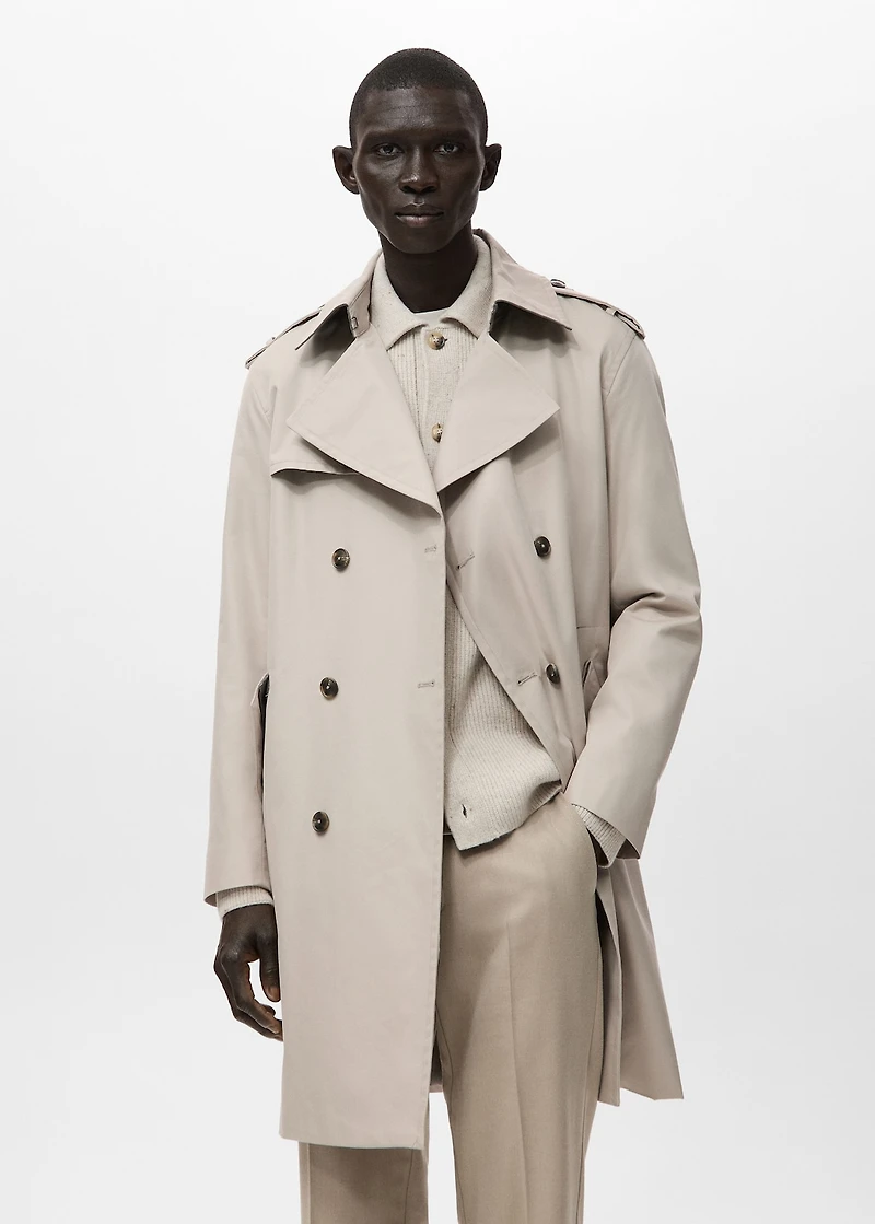 Water-repellent belted trench coat