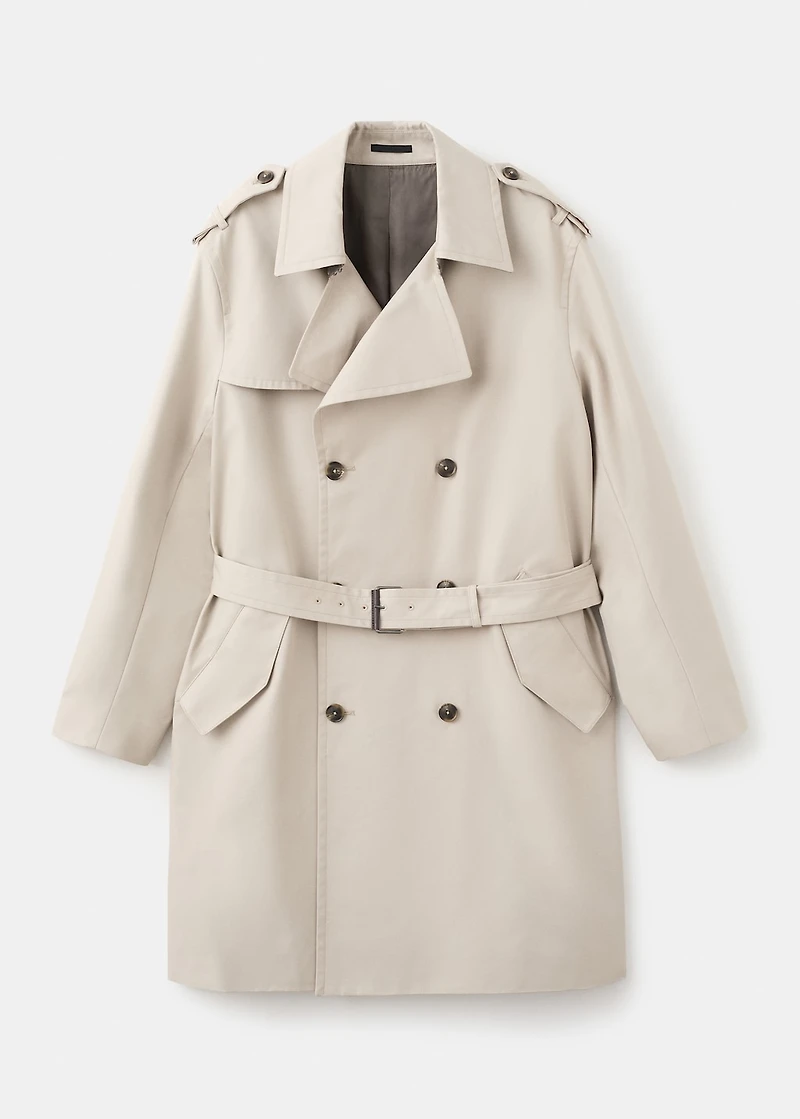 Water-repellent belted trench coat