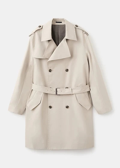 Water-repellent belted trench coat