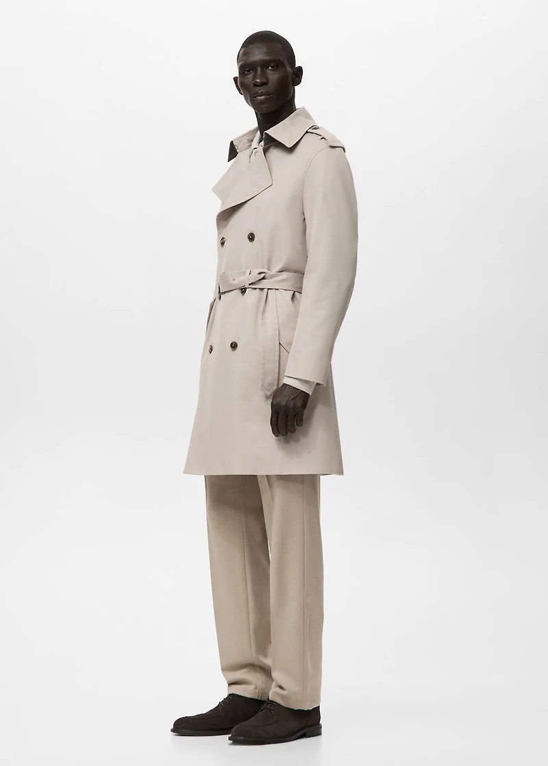 Water-repellent belted trench coat