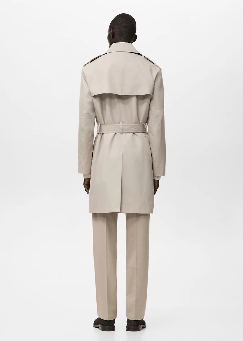 Water-repellent belted trench coat