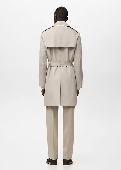Water-repellent belted trench coat