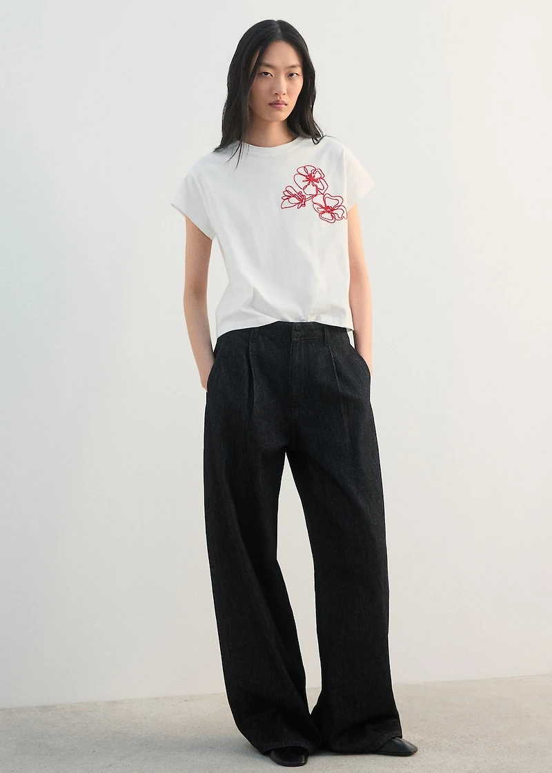 Floral-embroidered cotton t-shirt