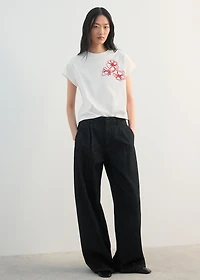 Floral-embroidered cotton t-shirt