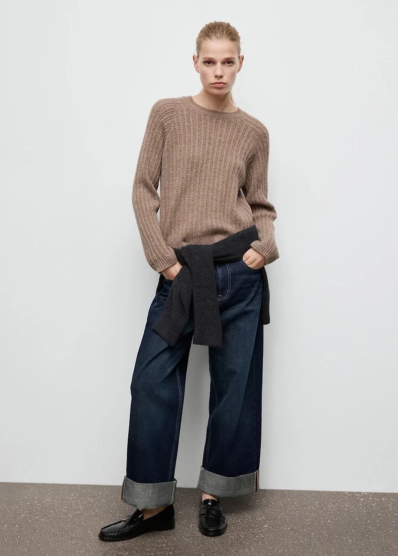 Knit sweater with lace pattern