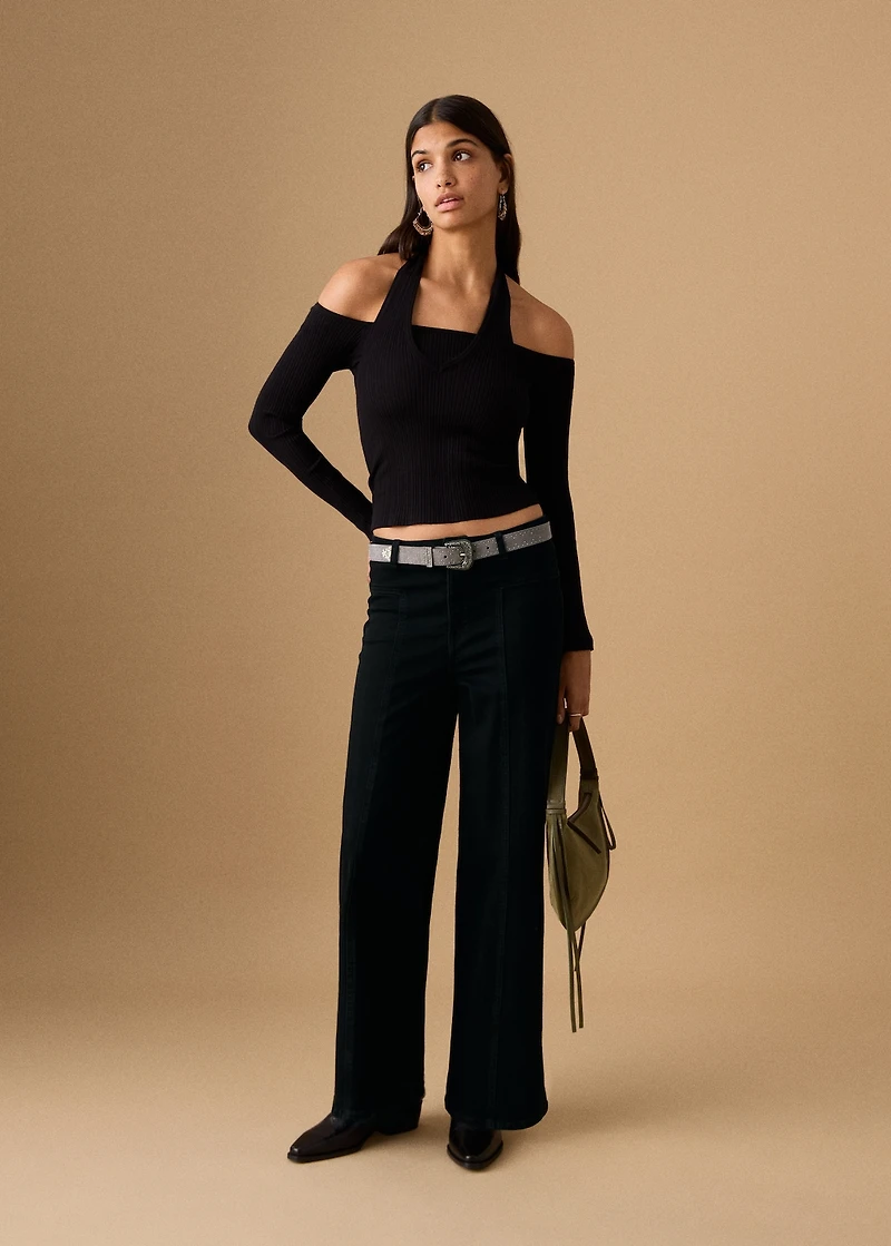 Wide leg jeans with seam detail