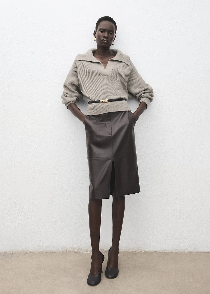 Polo-neck ribbed sweater