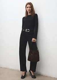 Suede bucket bag with buckle