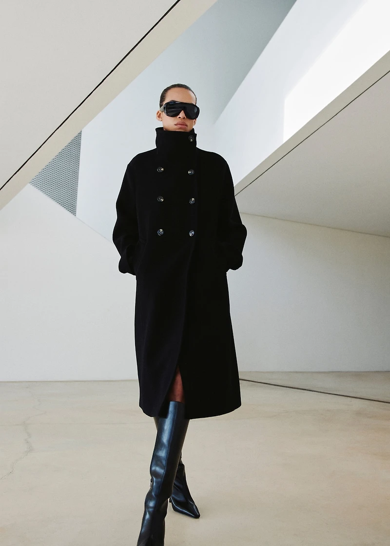Wool-blend funnel-neck coat