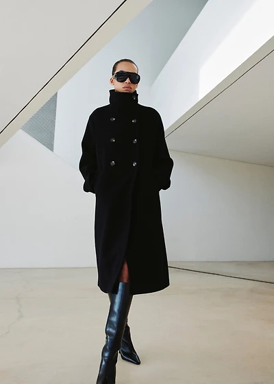 Wool-blend funnel-neck coat