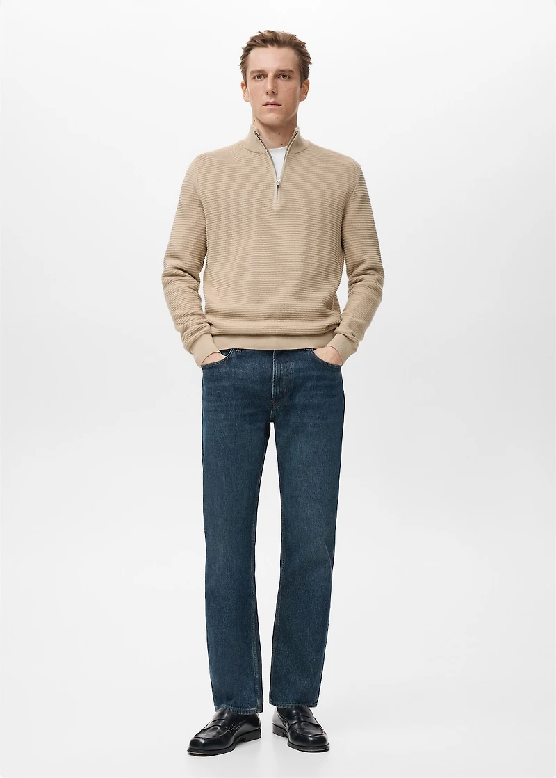 Cotton sweater with neck zip