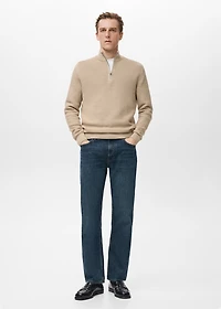 Cotton sweater with neck zip