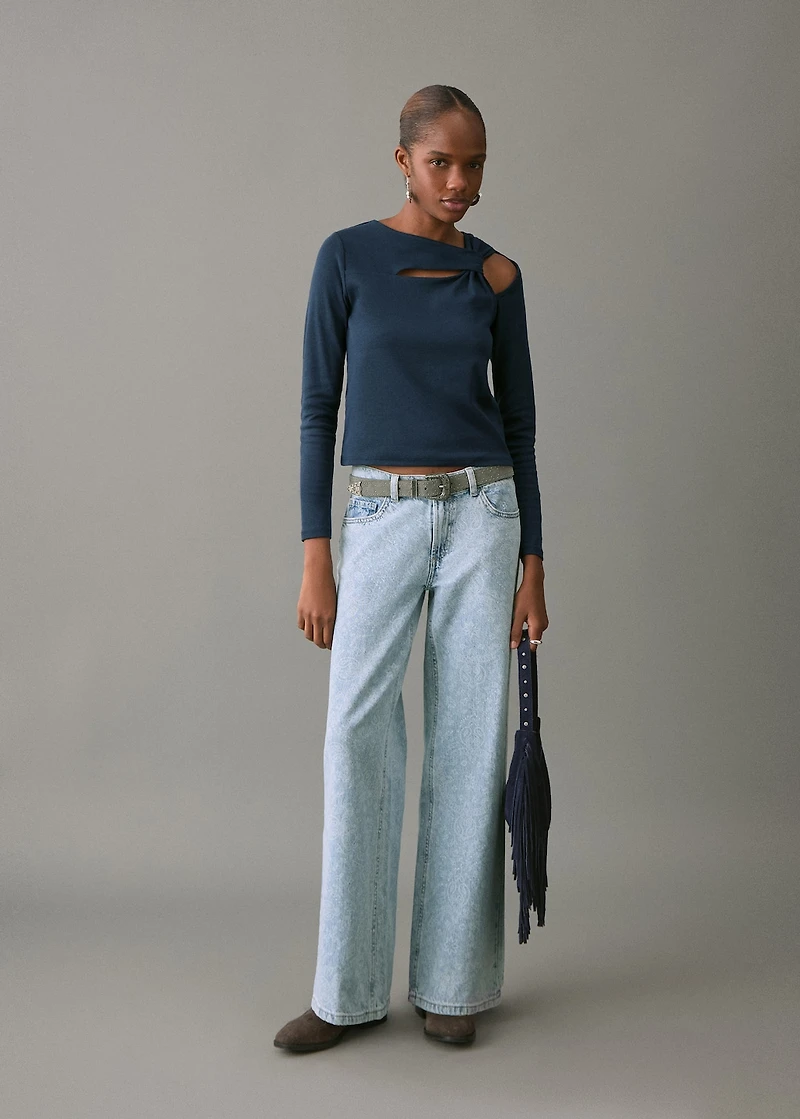 Wide-leg paisley jeans