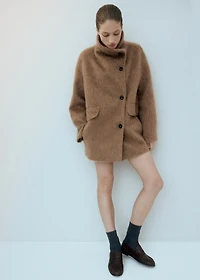 Wool-blend funnel-neck coat