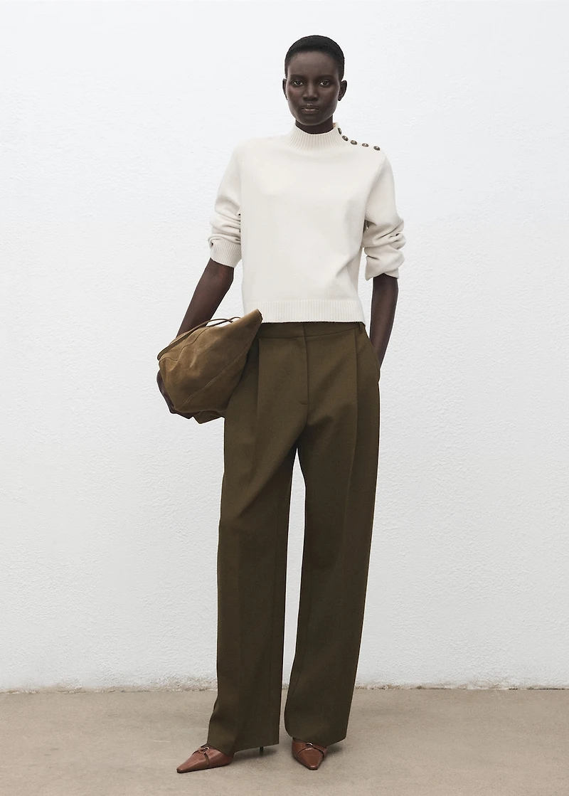 Perkins-neck sweater with button