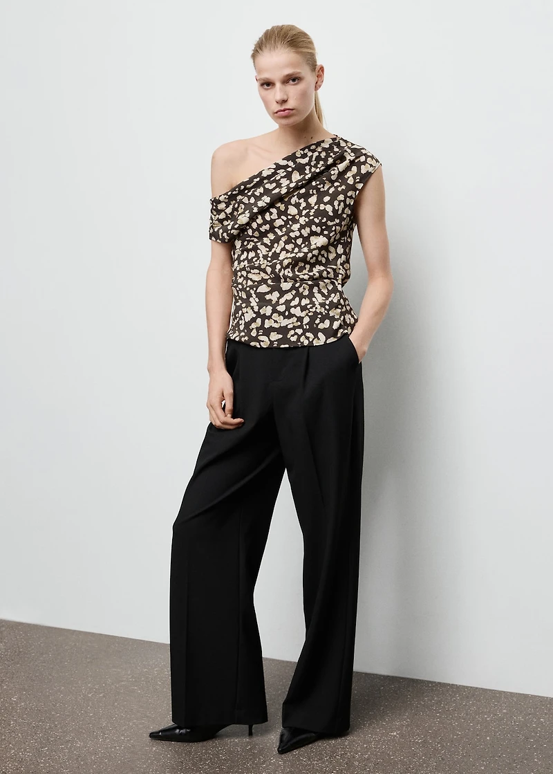 Draped animal-print top