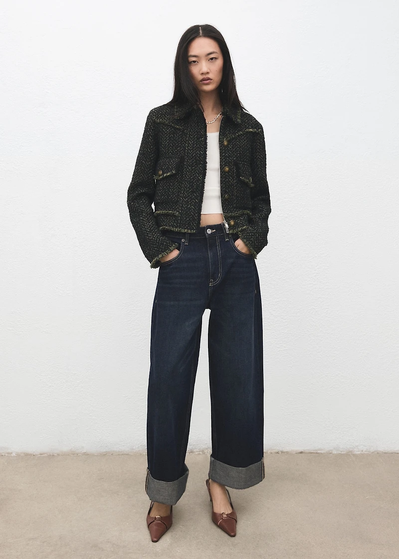 Tweed jacket with notched lapel collar