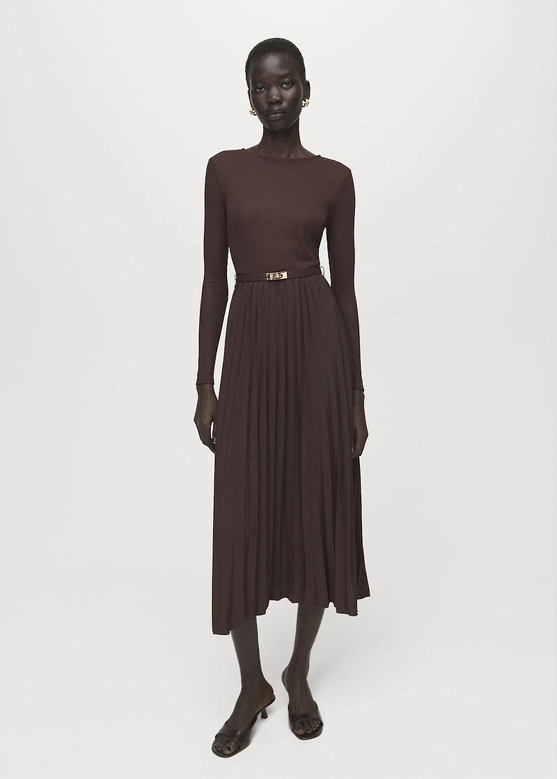 Flared midi-dress with belt