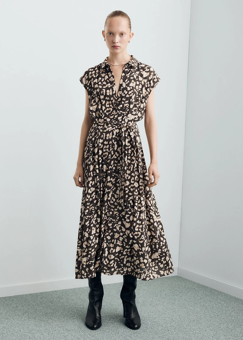 Printed shirt dress with belt