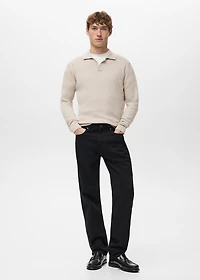 Cotton-blend ribbed polo sweater