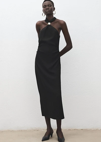 Halter-neck dress with metal embellishment