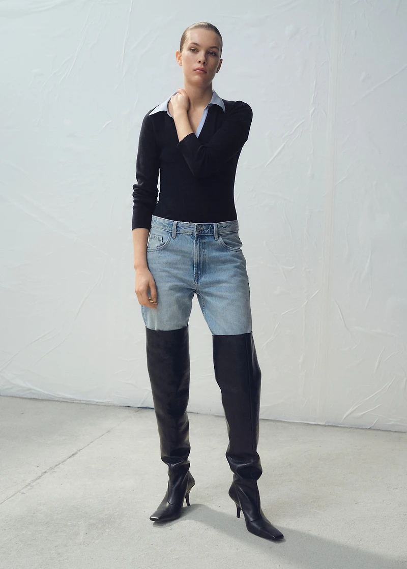 Combined shirt-collar sweater