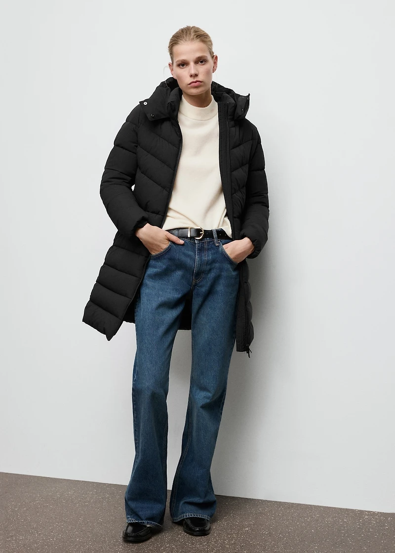 Midi quilted anorak with hood