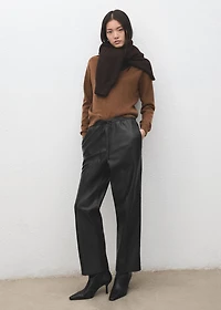 Faux-leather pants with elastic waist