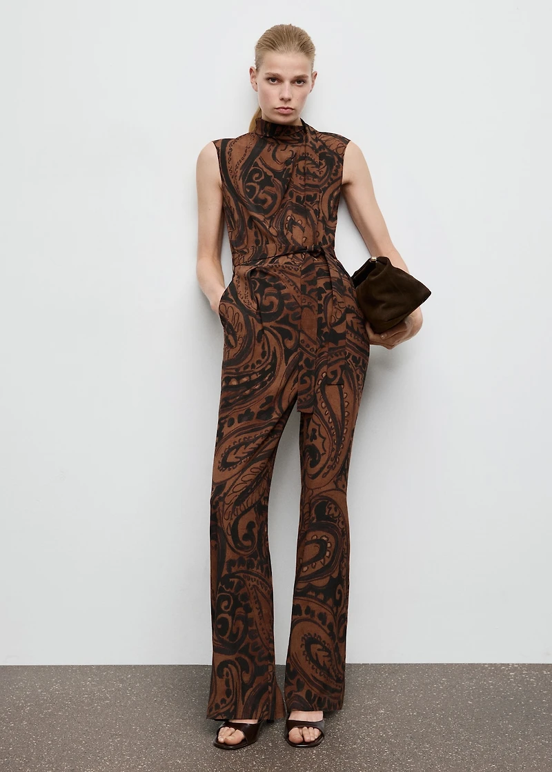 Paisley-print jumpsuit with belt