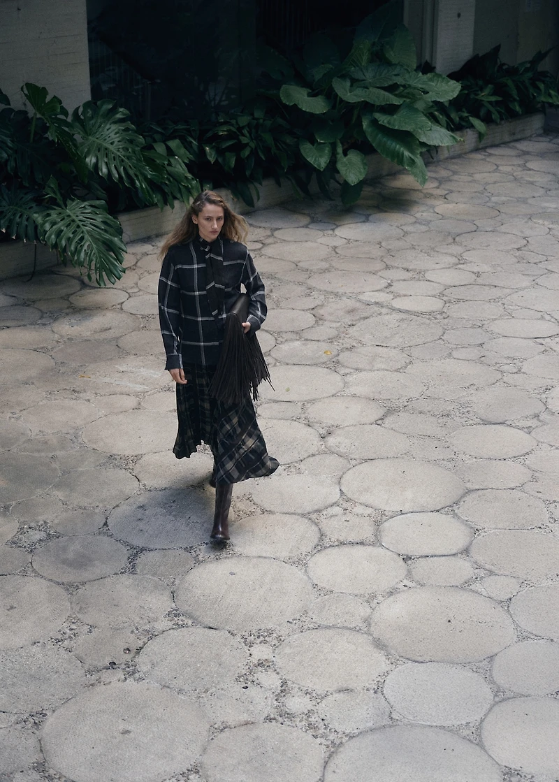 Blouse with check pattern and foulard collar