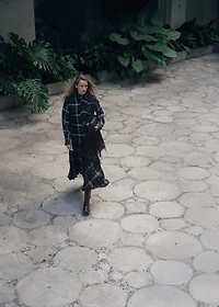 Blouse with check pattern and foulard collar