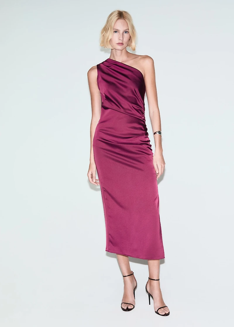 Asymmetrical satin dress with side slits