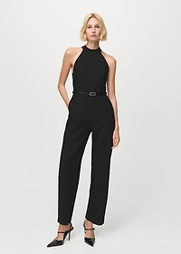 Halter-neck jumpsuit with belt