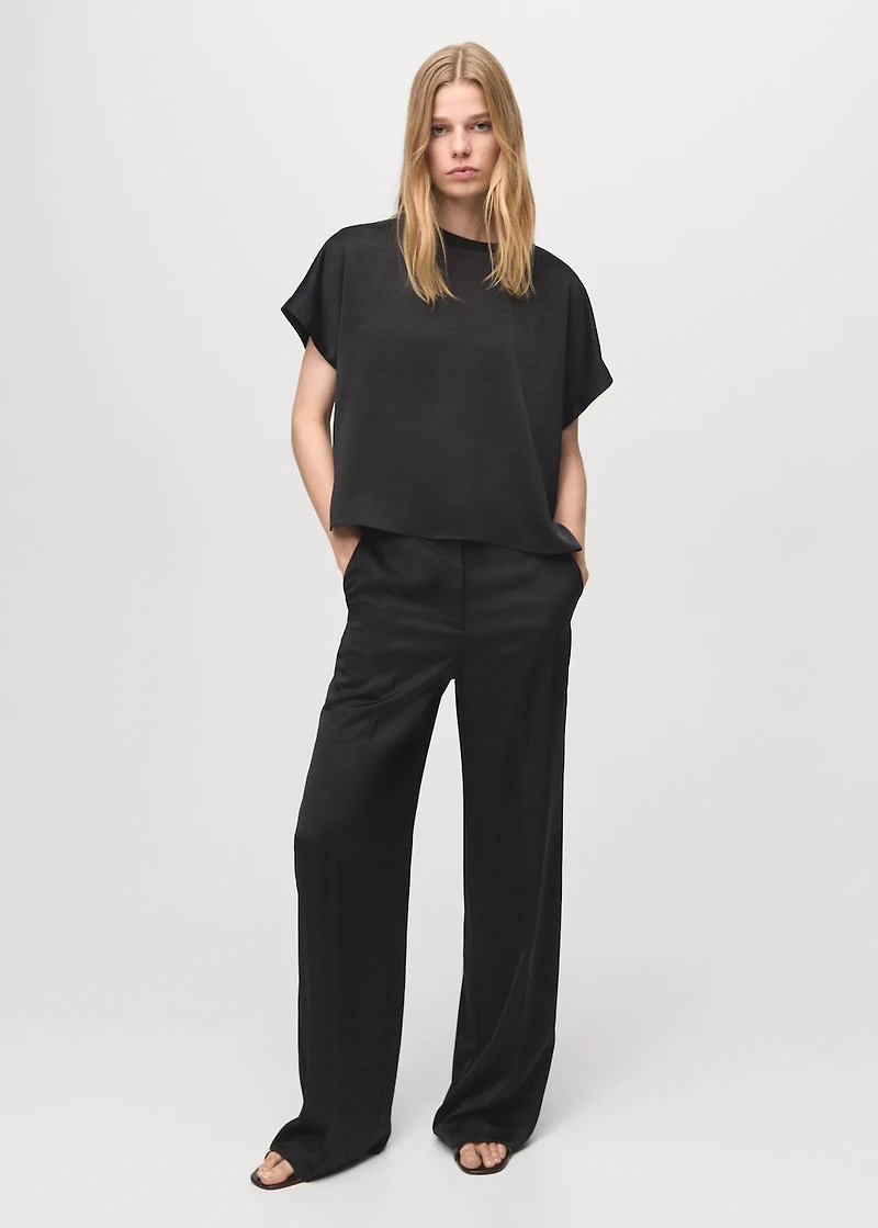 Satin straight-fit pants