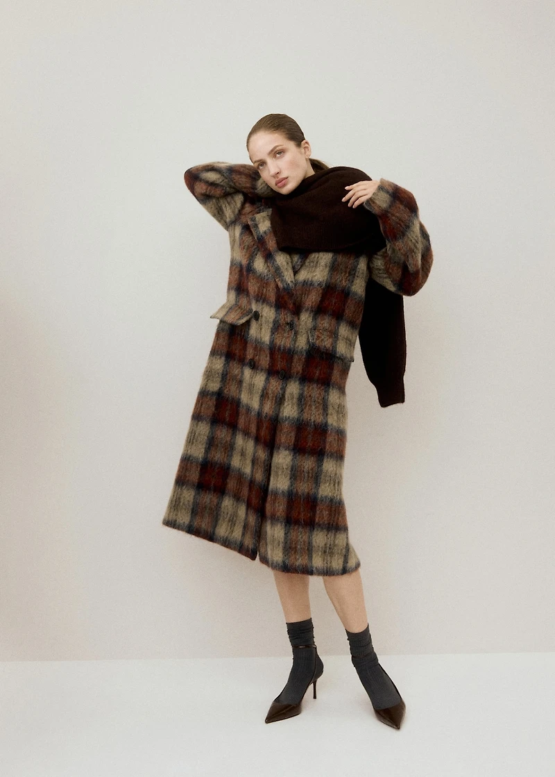 Wool-blend check coat