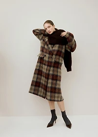 Wool-blend check coat