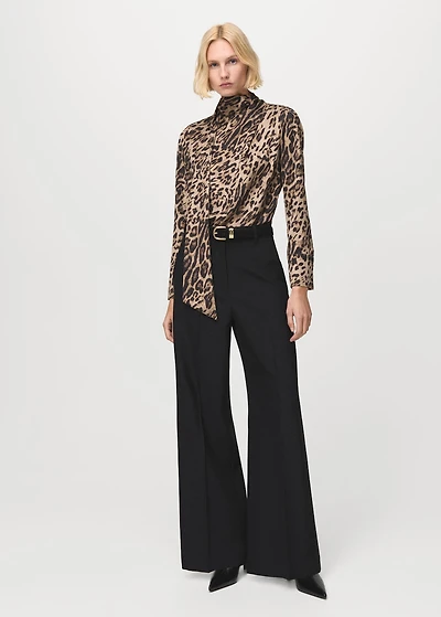 Animal-print blouse with scarf