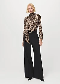 Animal-print blouse with scarf