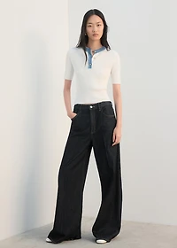 Contrast collar button sweater